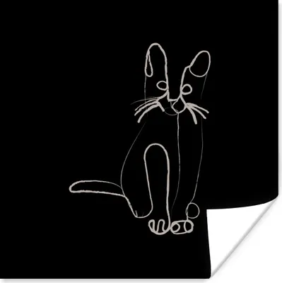 Produktbild von MuchoWow® Poster Katze - Strichzeichnung - Tiere 30x30 cm - Wandposter - Printing