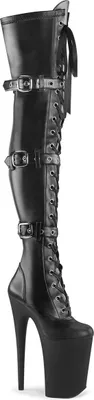 Produktbild von INFINITY-3028 Pleaser High-Heels Overkneestiefel schwarz Matt Stretch 3 Schnallen