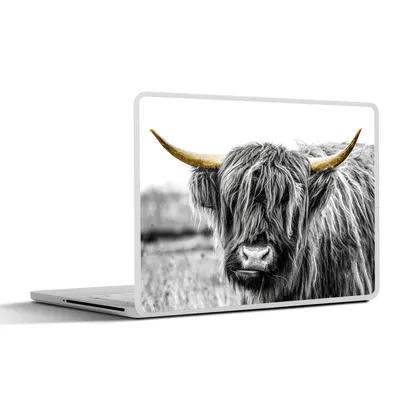 Produktbild von MuchoWow® Laptop Aufkleber Sticker Cover Schottischer Highlander - Kuh - Schwarz - Gold 36.5x27.5 cm - Laptop-Sticker