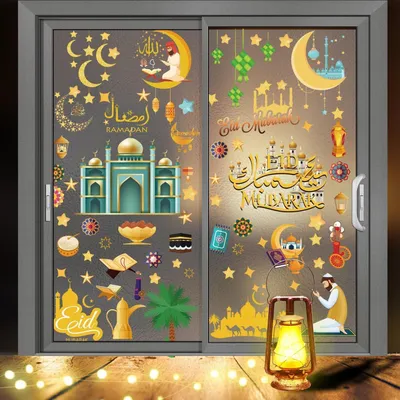 Produktbild von Fensterbilder Ramadan Eid Mubarak 135 Stück Selbstklebend Doppelseitig Deko Stern Mond Muslim