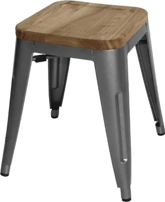 Produktbild von Bolero Bistro Stahlhocker Mit Holzsitz - Grau (4 Stück)