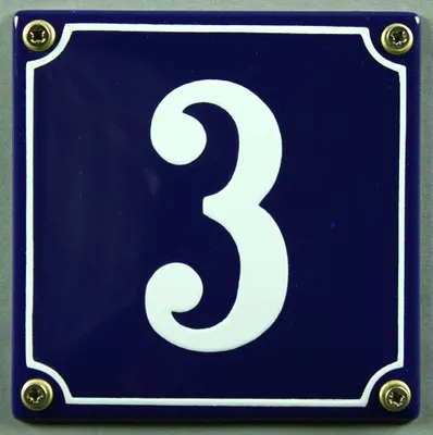 Produktbild von Hausnummernschild 3 blau - weiß 12x12 cm Schild Emaille Hausnummer Haus Nummer Zahl