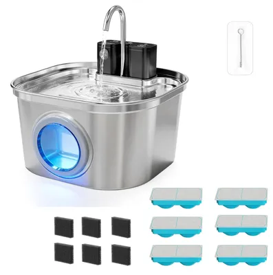 Productafbeelding van Waterfontein voor katten, universeel, roestvrij staal, draadloos, 3,2 liter + 6 filters