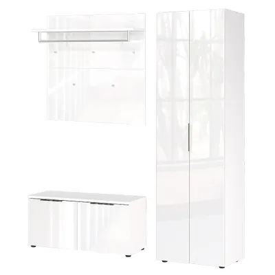 Produktbild von Flurmöbel Set 3-teilig weiß mit Glasfronten GENEVA-01