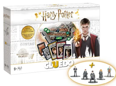 Produktbild von Cluedo Harry Potter (weiß) + 5 Metall Sammelfiguren 4cm