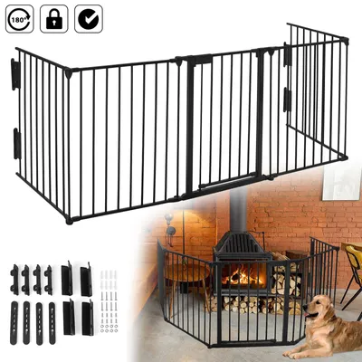Produktbild von YARDIN Kaminschutzgitter 5‑teilig 300cm schwarz Metall, Ofenschutzgitter Absperrgitter mit 270°‑Tür doppelter Verriegelung, wandmontierbar freistehend