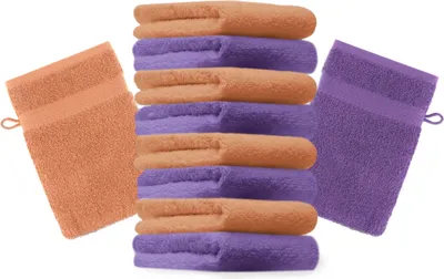 Produktbild von Betz 10 Stück Waschhandschuhe 16x21 cm PREMIUM 100% Baumwolle  Farbe: lila und orange