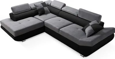 Produktbild von Robin Saturn Ecksofa mit Schlaffunktion Bettkasten 5 Verstellbare Kopfstützen 2 Kissen Sofa L-Form Schlafsofa Freistehende Eckcouch Schlafcouch Wohnzimmermöbel Wohnlandschaft Links Grau Schwarz