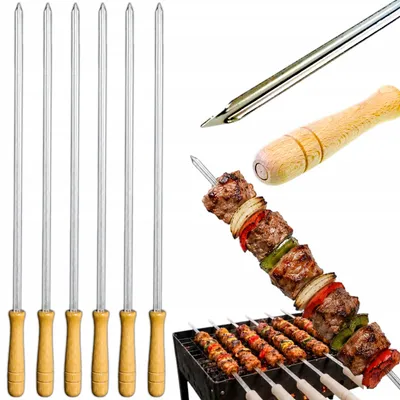 Produktbild von 6x Edelstahl Grillspieße 50cm mit Holzgriff für Fleisch