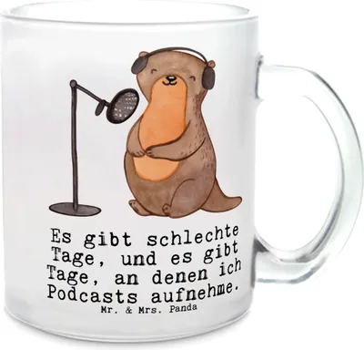 Produktbild von Mr. & Mrs. Panda Tee Tasse Otter Podcast aufnehmen - Transparent - Geschenk, Podcasterin, Podcaster, getränkebecher, Trinkglas, Teetasse, Haferl, Pott, Produzieren