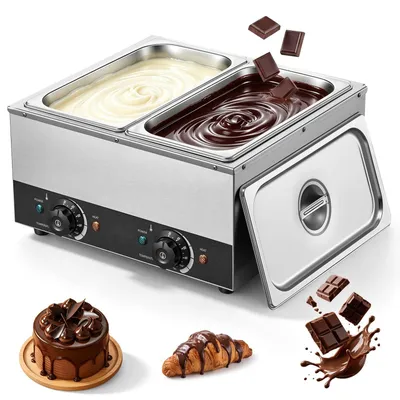 Produktbild von Schokoladenschmelzmaschine - Schokoladentemperiermaschine - 2 Abnehmbare Edelstahlbehälter - 800 + 800 W - Separate Temperaturregelung - 30–85 °C - Trockenlaufschutz