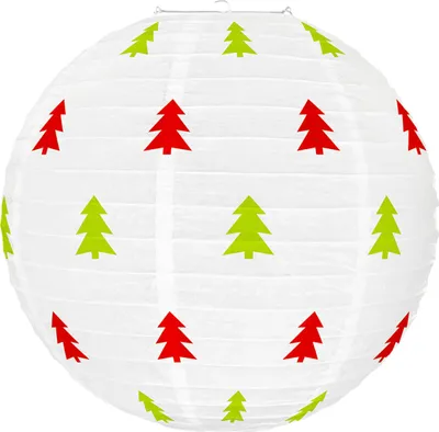 Produktbild von Rote und grüne Papierlaterne, 30,5 cm, runde Weihnachtslaterne zum Aufhängen für die Feiertags-Deckendekoration im Innen- und Außenbereich