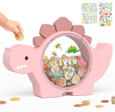 Produktbild von Sparschwein aus Holz für Kinder, niedliches Dinosaurier-Sparschwein, personalisiertes Geschenk für Kindergeburtstage und als Dekoration