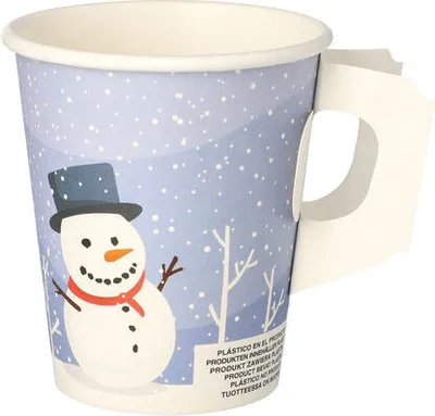 Produktbild von 250x  Henkelbecher Kaffeebecher Glühweinbecher Wintermotiv Schneemann 200 ml