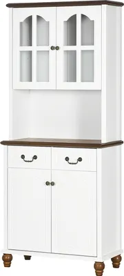 Zdjęcie produktu dla Szafka Kuchenna, Bufet Kuchenny Z 2 Szufladami, Wysoka Szafka Z Otwartą Przegrodą, Witryna Z Funkcją Cichego Domykania 76 X 38 X 182 Cm, Biała