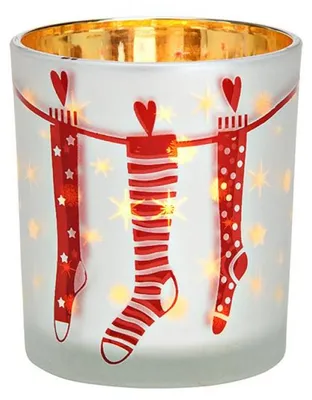 Immagine prodotto di Portacandele in vetro CHRISTMAS STOCKING 10 cm bianco