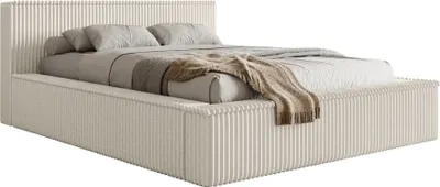 Image de Selsey AFFOLIO - Lit rembourré avec housse en velours côtelé large et espace de rangement, Crème, 180x200 cm