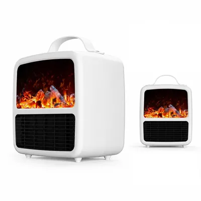 Produktbild von Elektrischer Kamin Heizlüfter mit 3D Flammeneffekt, Mini Raumheizer 1500W, tragbar mit Griff, leise Heizung für Wohnzimmer, Büro & Schlafzimmer