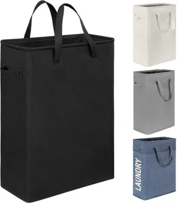 Produktbild von Unyqoos® Faltbarer Wäschekorb – 45L, schwarz, platzsparender wasserdichter Wäschebehälter aus 600D Oxford mit Tragegriff, PE-Boden, 38 x 20 x 53,5 cm