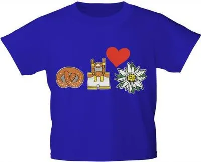 Produktbild von Kinder-T-Shirt mit Print - Brezel, Lederhose, Edelweiß - 08609 royalblau - Gr. 86-164 Größe - 134/146