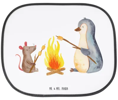 Produktbild von Mr. & Mrs. Panda Auto Sonnenschutz Pinguin Lagerfeuer - Weiß - Geschenk, Job, Sonnenblende, Grillen, Maus, autofenster, Liebe, für Autoscheiben
