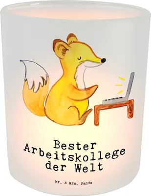 Produktbild von Mr. & Mrs. Panda Kerzenhalter Glas Fuchs Bester Arbeitskollege der Welt - Transparent - Geschenk, Geschenkidee, Teelichthalter, Ruhestand, Windlicht aus, Outdoor, Büro