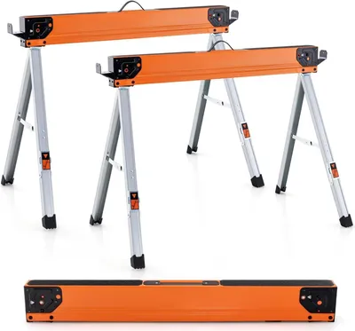 Produktbild von GOPLUS 2er Set Sägebock klappbar, Arbeitsbock Metall insgesamt bis 1000 kg , Werkbock tragbar für Schneiden, Sägen, DIY