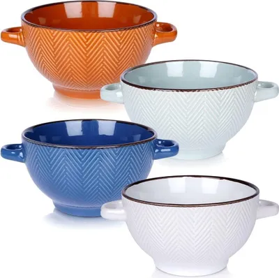 Produktbild von Suppenschalen - 4er Set - Mikrowellengeeignet - Keramik - Schalen mit Henkel