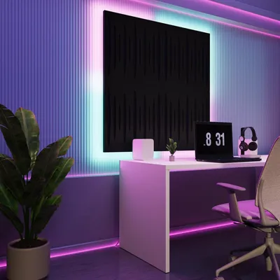 Zdjęcie produktu dla Zestaw 4 paneli akustycznych LED z podświetleniem RGB do systemu Echo Control | Panele dźwiękochłonne z podświetleniem | 4x PULSAR – zestaw | Czarny