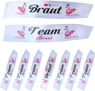 Produktbild von Oblique Unique Schärpe Braut + Team Braut Set JGA Hen Party Bride to be Schwan weiß