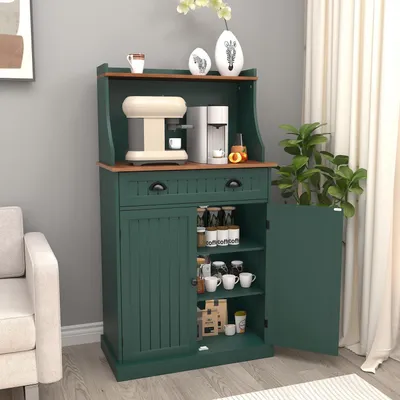 Image de Armoire de cuisine, meuble micro-ondes, armoire multifonctionnelle, vert, avec étagère réglable, 40x76x137 cm