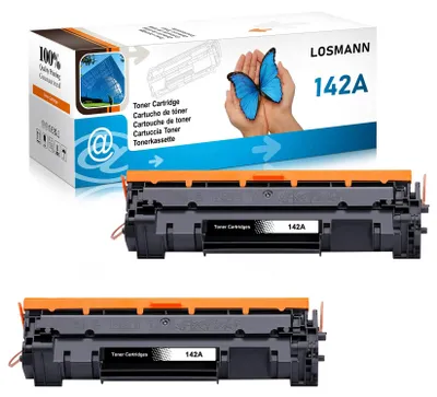 Immagine prodotto di Toner LOSMANN 142A W1420A (con chip), compatibile con HP 142A 142X W1420X. Compatibile con le stampanti HP LaserJet MFP M140w, M110w, M110 MFP, M140 MFP, M139w, M139 (2 cartucce nere)