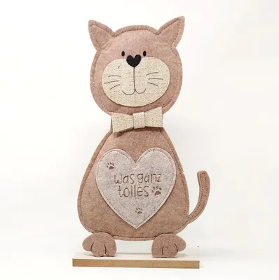 Produktbild von Dekofigur Katze mit Herz stehend H. 36cm braun aus Filz Formano WA