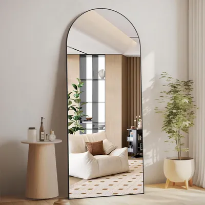 Productafbeelding van Spiegel voor het hele lichaam, 165x60 cm, gebogen, met voet, zwart