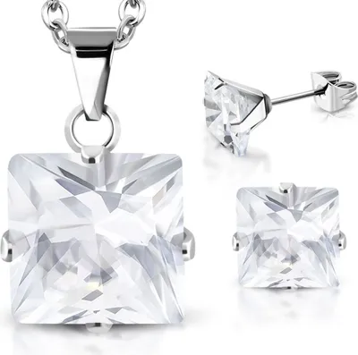 Produktbild von Damen Schmuck-Set Halskette mit Anhänger Ohrringe Ohrstecker Zirkonia Kristall Geschenk Autiga® silber-klar