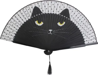 Produktbild von Faltbarer Handfächer aus Bambusseide mit Katzenmuster