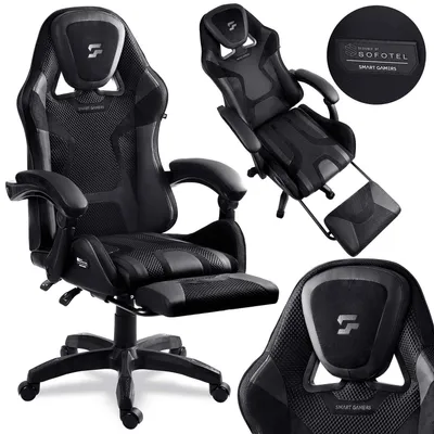 Produktbild von Gaming-Stuhl mit verstellbarer Rückenlehne und Fußstütze