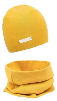 Produktbild von Mädchen Mützen & Schal Set Kinder Beanie für Herbst Winter Baumwolle 2er 44-48 Gelb