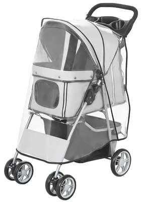 Productafbeelding van PawHut hondenwagen, inklapbare kattenbuggy, geschikt tot 10 kg, met regenbescherming, grijs