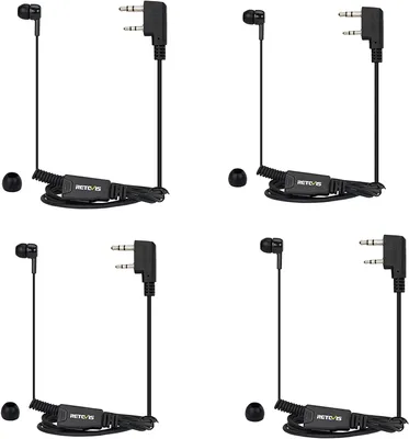 Immagine prodotto di Retevis auricolare radio in-ear con microfono, PTT, cornetta a bobina retrattile, compatibile RT24, RT27, RT22, RT622, RT617, RT618, RT619, radio, 2 poli, walkie-talkie (4 pezzi)