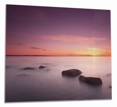Produktbild von Wallario Herdabdeckplatte aus Glas, Größe 60 x 52 cm 1-teilig, Motiv Nebel am See bei Sonnenuntergang