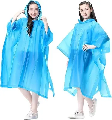 Produktbild von Regenponcho Kinder 2 Stück – Wasserdichtes Regencape mit Kapuze – Regenmantel für Mädchen und Jungen – EVA – für Camping, Wandern – 110–130 cm