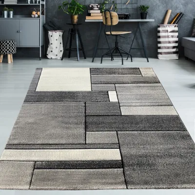 Produktbild von Eleganter Wohnzimmer Teppich mit Design in grau Größe - 160 x 230 cm
