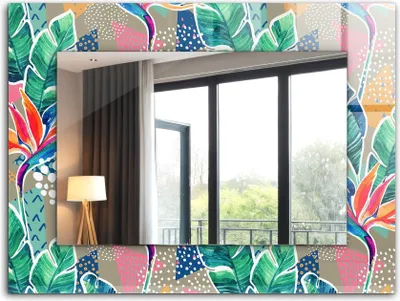 Produktbild von Bedruckter Spiegel - Wandspiegel - Dekorativer - Modern - 80x60 cm - Blumen Und Blätter