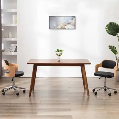 Image de vidaXL Chaise de bureau pivotante noire bois courbé et cuir synthétique - Chaise de bureau - Chaises de bureau - Chaises de bureau pivotantes
