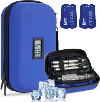 Produktbild von Diabetes Kühltasche für Insulin, tragbare Medikamentenkühltasche mit Temperaturanzeige, 2 Kühlakkus, ideal für Reisen, Urlaub & Alltag