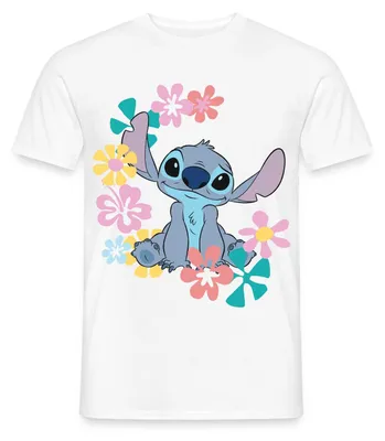 Produktbild von Lilo & Stitch | Stitch Mit Hawaiianischen Blumen Männer T-Shirt, L, Weiß