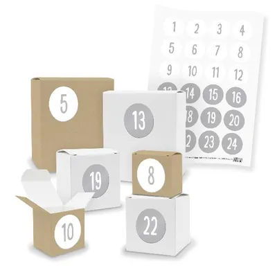 Produktbild von Adventskalender zum Füllen 24x Quader Würfel gemischt + Sticker (V03 Z31)