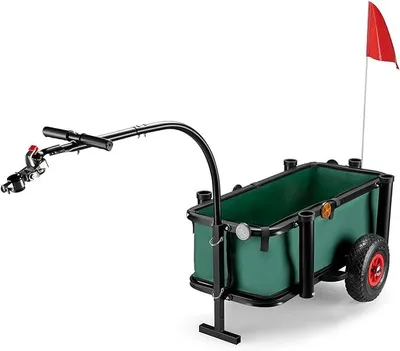 Obrázek produktu pro Košík na rybaření, vozík na rybaření do 50 kg, transportní vozík s objemem 60 litrů, vozík s nafukovacími koly, ocelový transportní vozík, také jako přívěs na náklad pro kolo