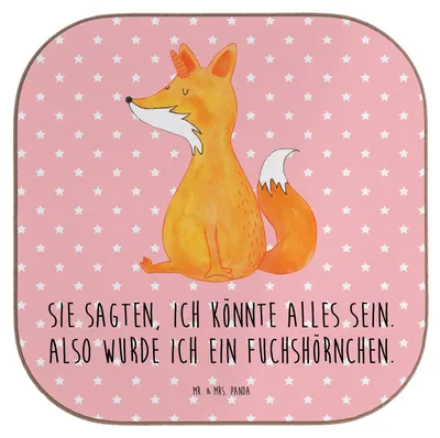 Produktbild von Mr. & Mrs. Panda eckiger untersetzer Einhorn Wunsch - Rot Pastell - Geschenk, Fuchshörnchen, Füchse, Fuchs, Coaster, Unicorn, Holzuntersetzer, Glas, Unicorns, Einhörner